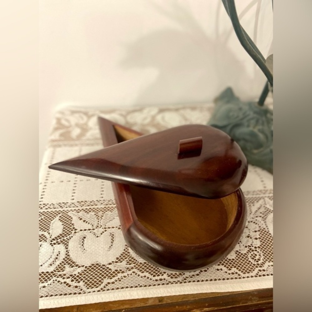 Home‎ mid century hard wood Vintage teardrop shaped Jewelry wood box